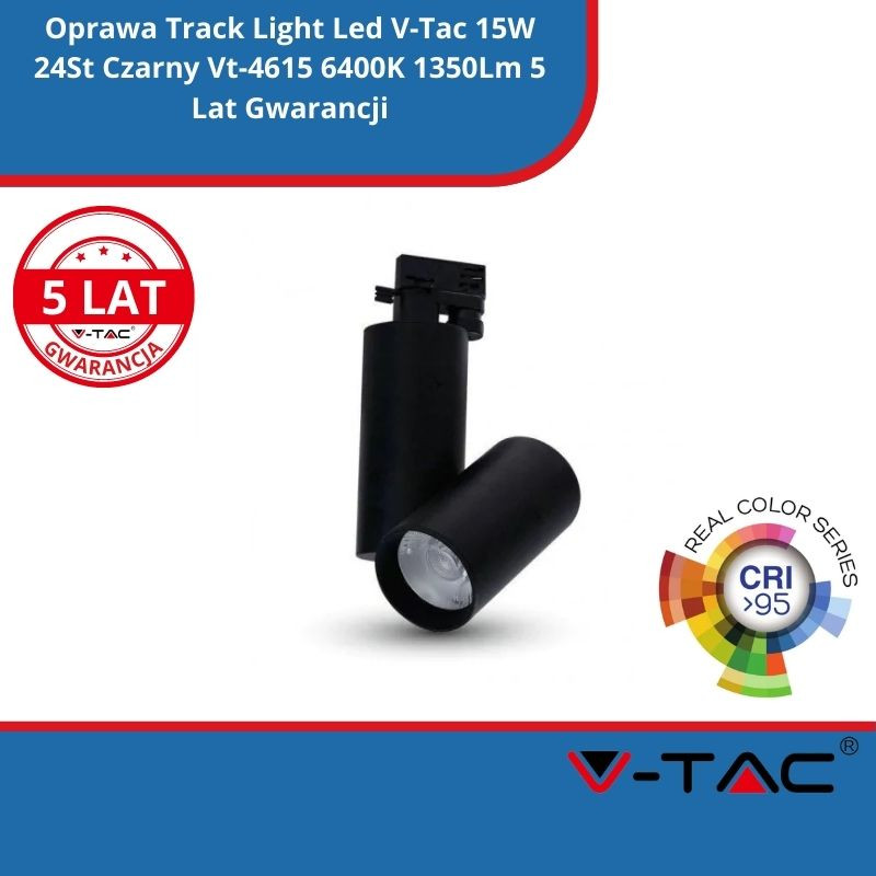Oprawa Track Light Led V-Tac 15W 24St Czarny Vt-4615 6400K 1350Lm 5 Lat Gwarancji