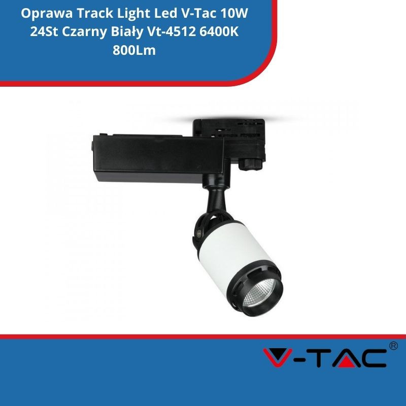 Oprawa Track Light Led V-Tac 10W 24St Czarny Biały Vt-4512 6400K 800Lm
