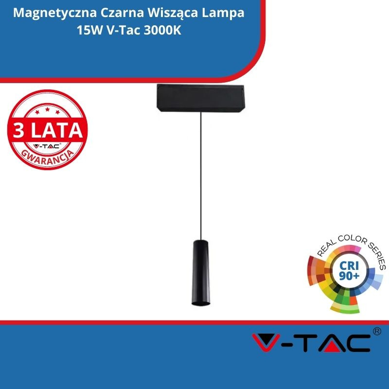 Magnetyczna Czarna Wisząca Lampa 15W V-Tac 3000K