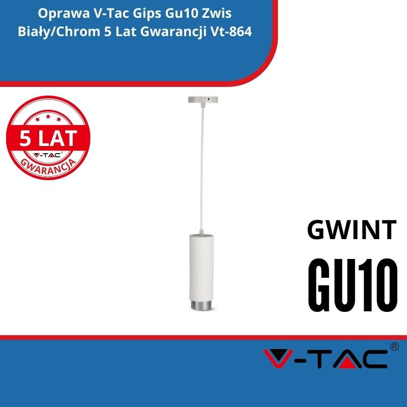 Oprawa V-Tac Gips Gu10 Zwis Biały/Chrom 5 Lat Gwarancji Vt-864