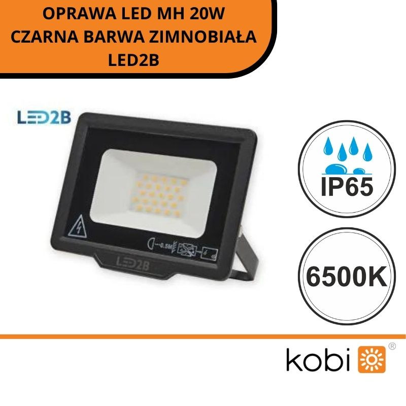 Oprawa Led Mh 20W Czarna Barwa Zimnobiała Led2B