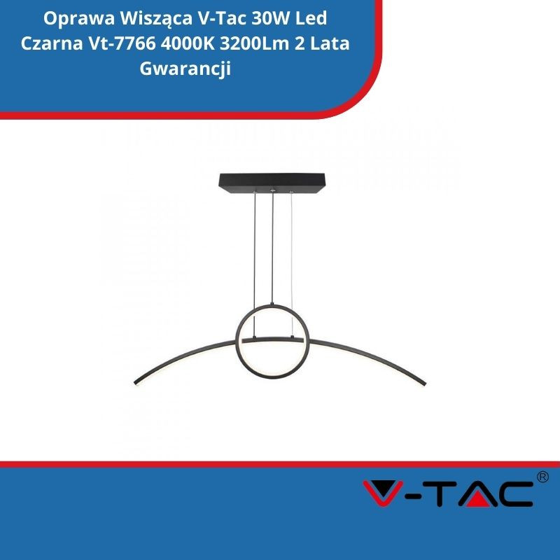 Oprawa Wisząca V-Tac 30W Led Czarna Vt-7766 4000K 3200Lm 2 Lata Gwarancji