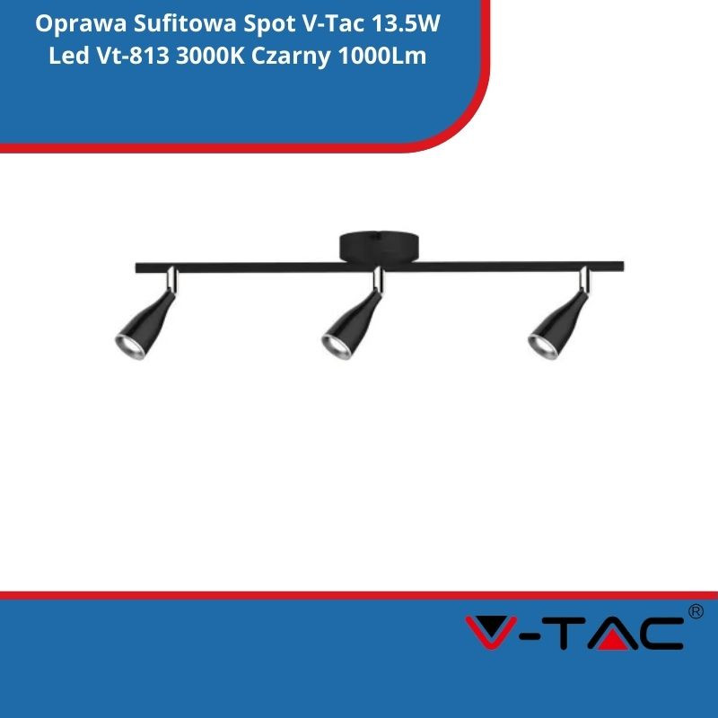 Oprawa Sufitowa Spot V-Tac 13.5W Led Vt-813 3000K Czarny 1000Lm