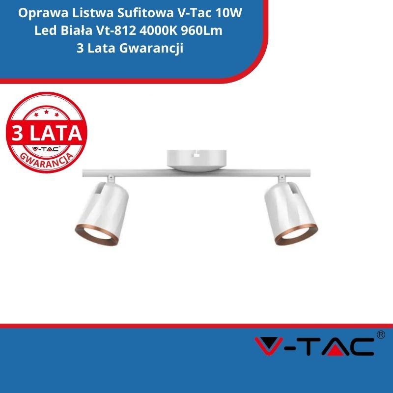 Oprawa Listwa Sufitowa V-Tac 10W Led Biała Vt-812 4000K 960Lm 3 Lata Gwarancji