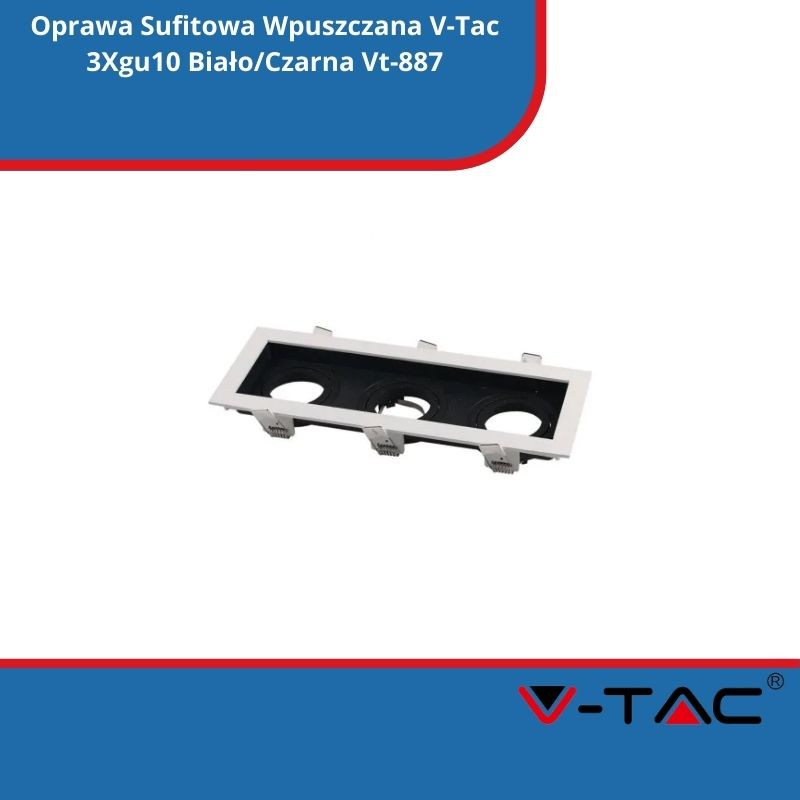 Oprawa Sufitowa Wpuszczana V-Tac 3Xgu10 Biało/Czarna Vt-887