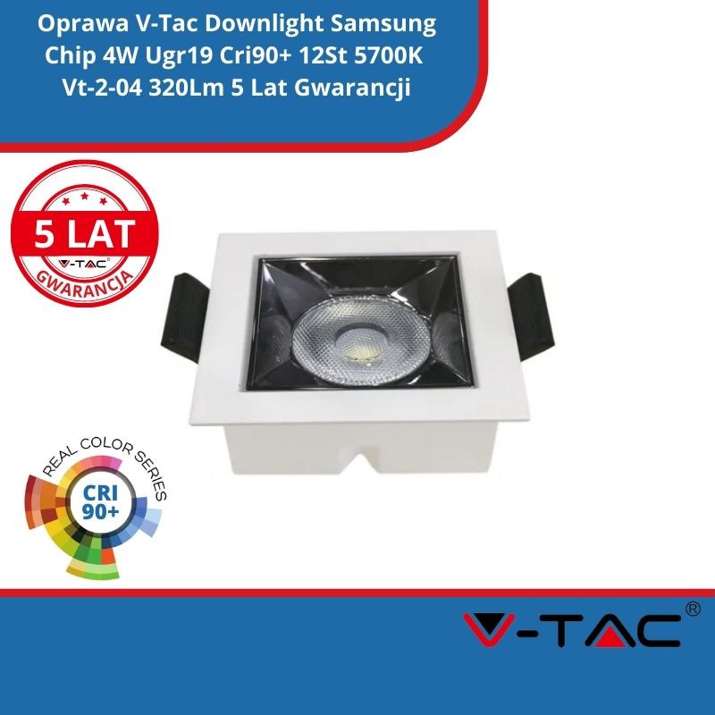 Oprawa V-Tac Downlight Samsung Chip 4W Ugr19 Cri90+ 12St 5700K Vt-2-04 320Lm 5 Lat Gwarancji