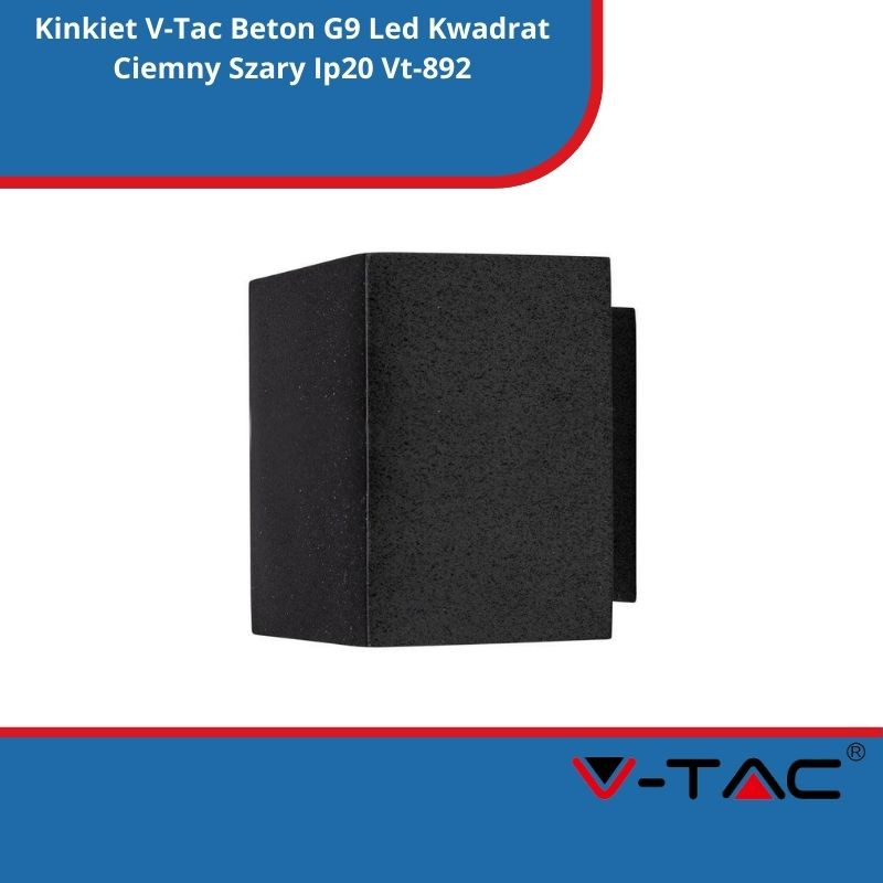 Kinkiet V-Tac Beton G9 Led Kwadrat Ciemny Szary Ip20 Vt-892