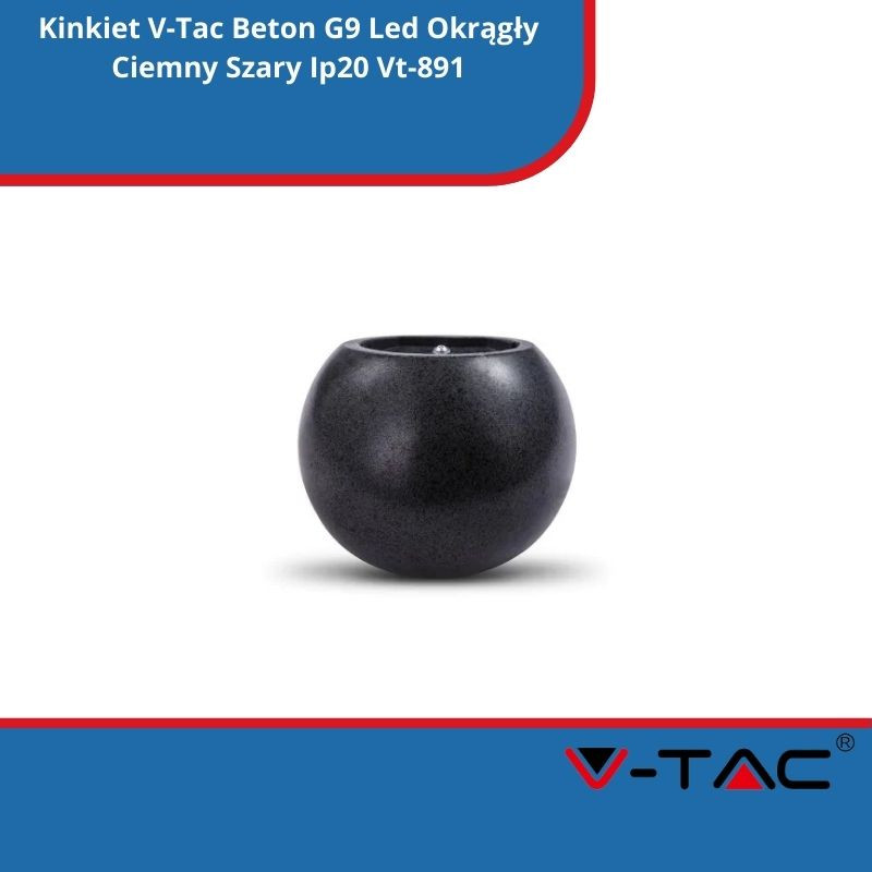 Kinkiet V-Tac Beton G9 Led Okrągly Ciemny Szary Ip20 Vt-891