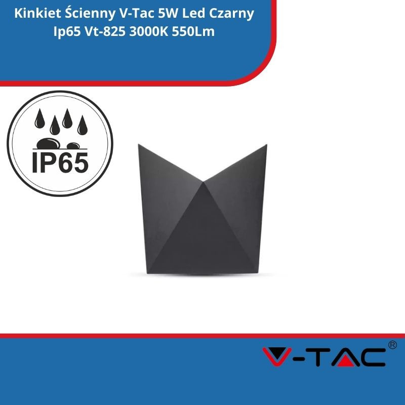 Kinkiet Ścienny V-Tac 5W Led Czarny Ip65 Vt-825 3000K 550Lm
