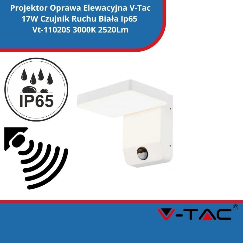 Projektor Oprawa Elewacyjna V-Tac 17W Czujnik Ruchu Biała Ip65 Vt-11020S 3000K 2520Lm