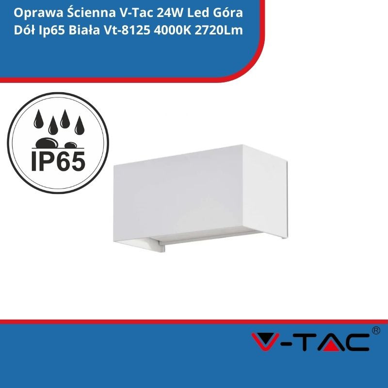 Oprawa Ścienna V-Tac 24W Led Góra Dół Ip65 Biała Vt-8125 4000K 2720Lm