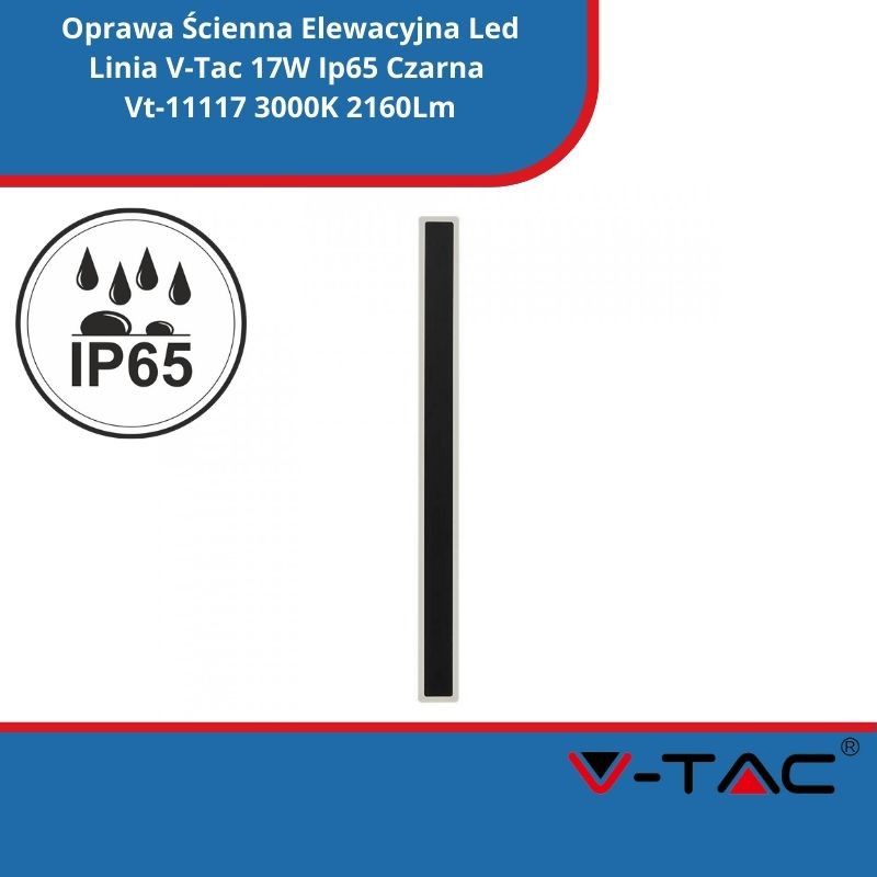 Oprawa Ścienna Elewacyjna Led Linia V-Tac 17W Ip65 Czarna Vt-11117 3000K 2160Lm