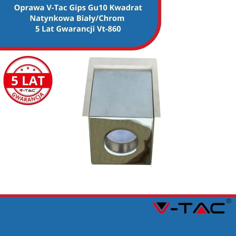 Oprawa V-Tac Gips Gu10 Kwadrat Natynkowa Biały/Chrom 5 Lat Gwarancji Vt-860
