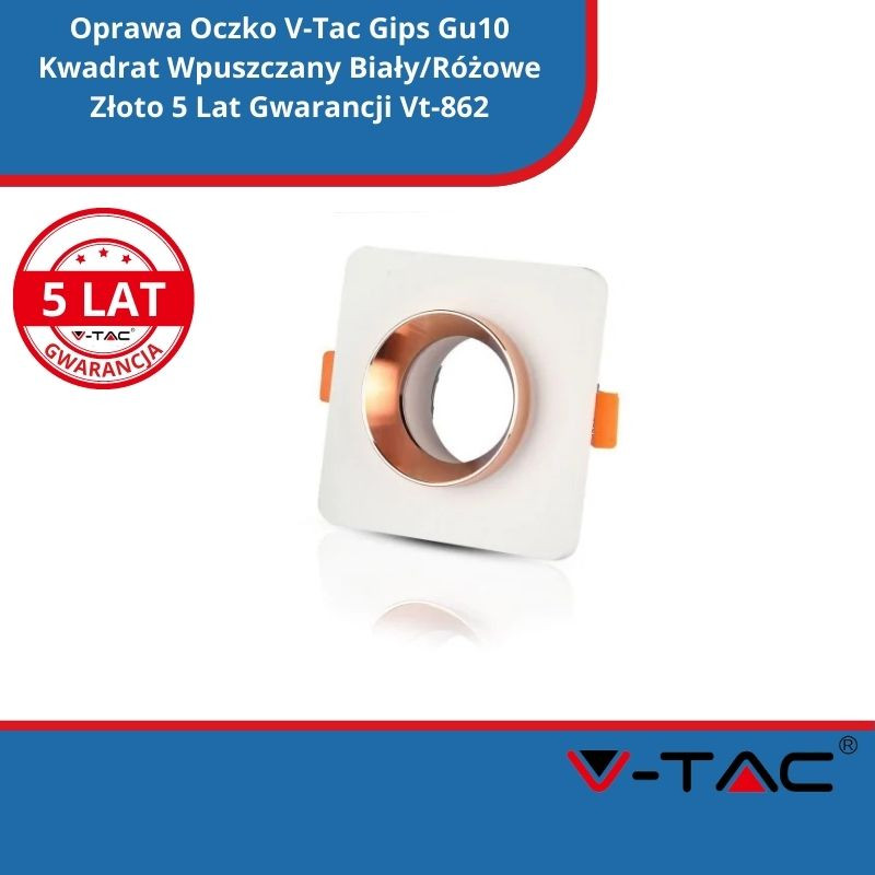 Oprawa Oczko V-Tac Gips Gu10 Kwadrat Wpuszczany Biały/Różowe Złoto 5 Lat Gwarancji Vt-862