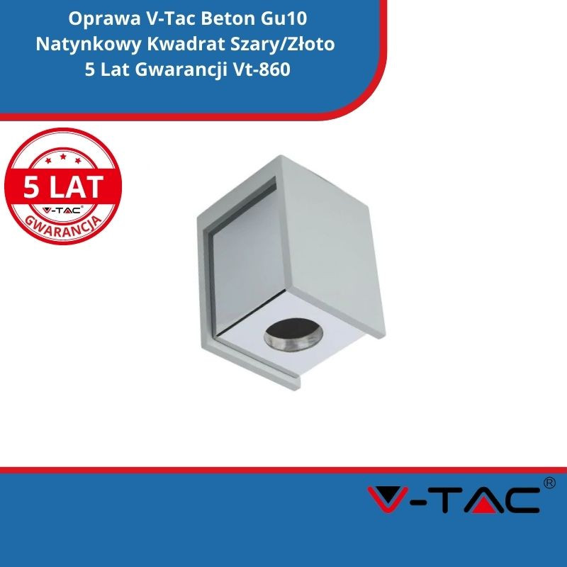 Oprawa V-Tac Gips Beton Gu10 Natynkowy Kwadrat Szary/Chrom 5 Lat Gwarancji Vt-860