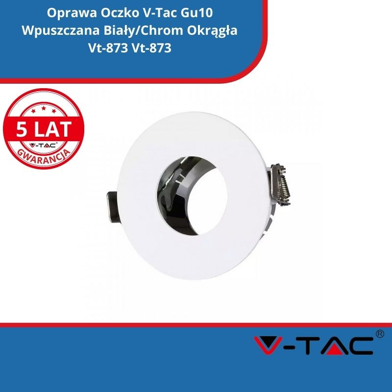 Oprawa Oczko V-Tac Gu10 Wpuszczana Biały/Chrom Okrągła Vt-873 Vt-873