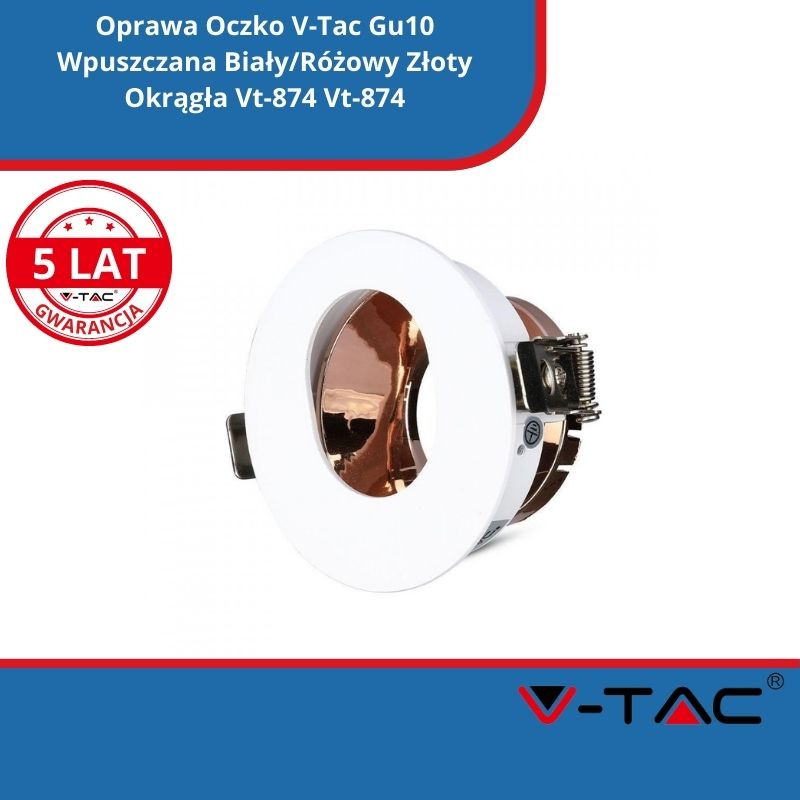Oprawa Oczko V-Tac Gu10 Wpuszczana Biały/Różowy Złoty Okrągła Vt-874 Vt-874