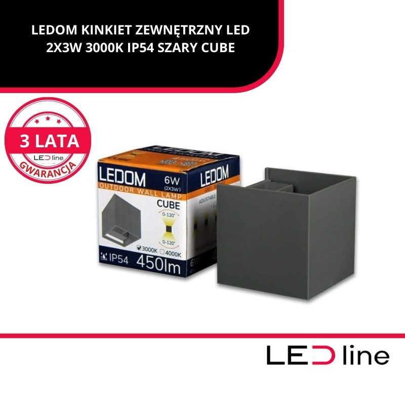 Led Line Lite Kinkiet Zewnętrzny Led 2X3W 3000K Ip54 Szary Cube