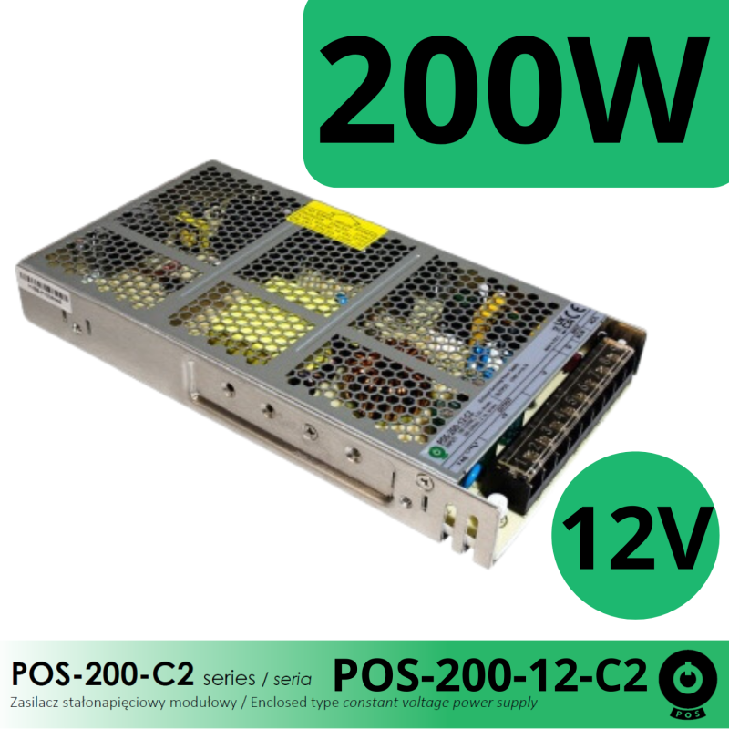 POS-200-12-C2 – Najlepszy zasilacz stałonapięciowy 12V do wymagających zastosowań