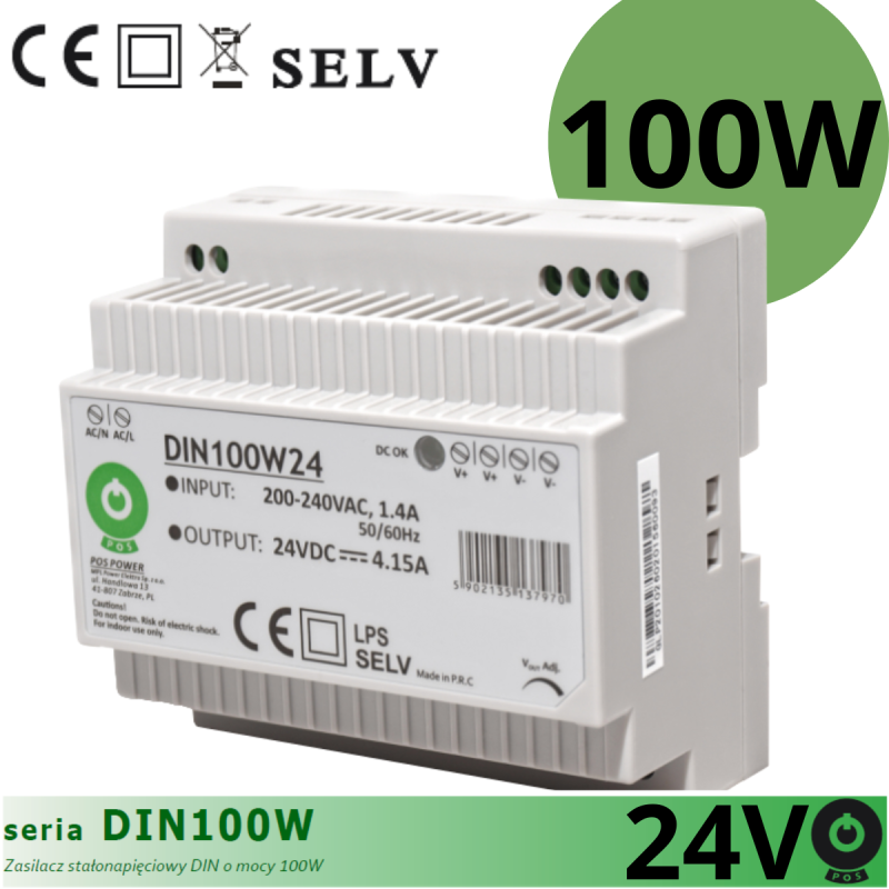 Zasilacz Na Szynę Din 100W 24V