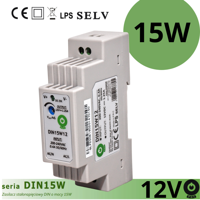 DIN15W12 Zasilacz Na Szynę Din 15W 12V