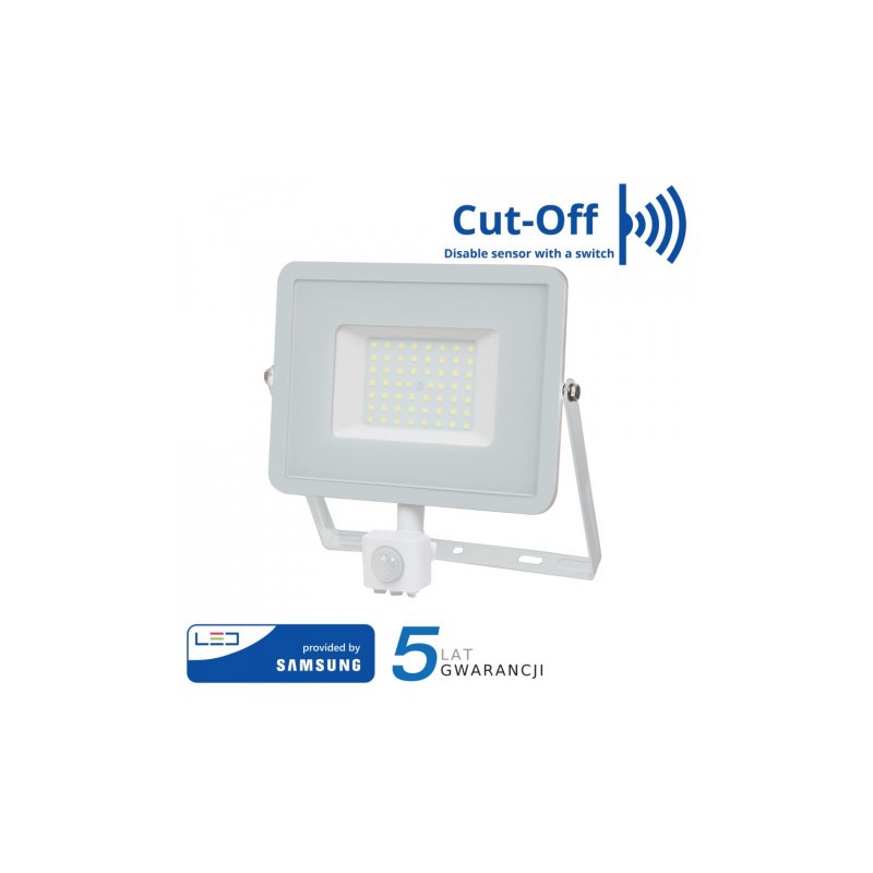 Halogen Led V-Tac 50W Samsung Chip Czujnik Ruchu Funkcja Cut-Off Biały Vt-50-S 3000K 4000Lm 5 Lat Gwarancji