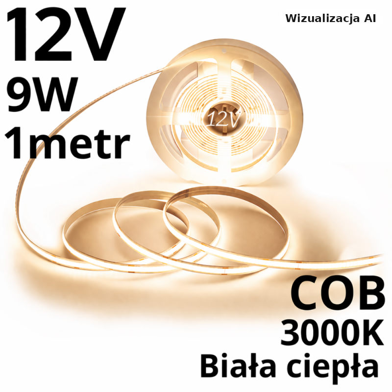 Taśma Led Cob 1 metrowa 12V Biała Ciepła 9W Ip20 480