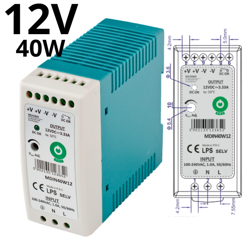 Zasilacz Na Szynę Din 12V 40W MDIN40W12