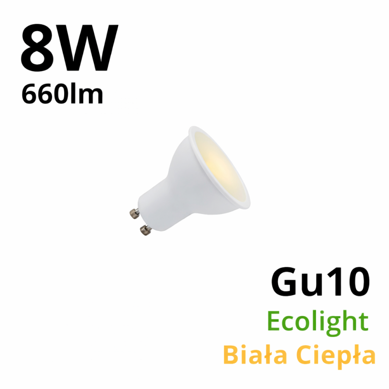 Żarówka Led Ecolight Gu10 8W 660Lm Ecolight - Biała Ciepła