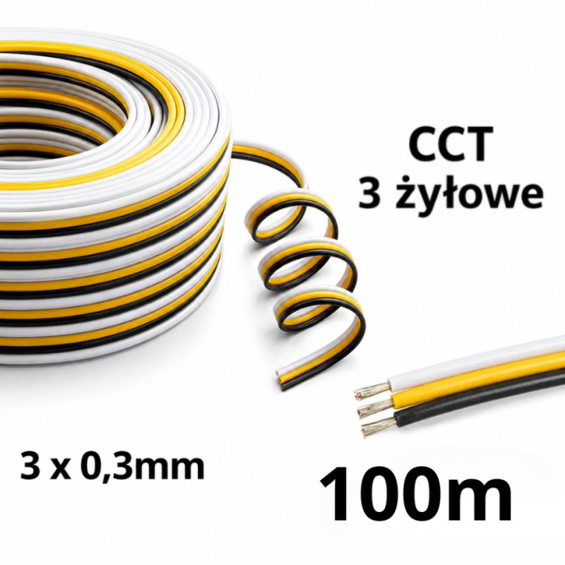 Przewód Do Taśm Led Cct 3 X 0,3Mm 100 Metrów