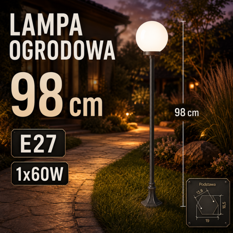Kule Classic Su-Ma - Stojąca Lampa Ogrodowa - Klosz Biały 98Cm E27 1X60W