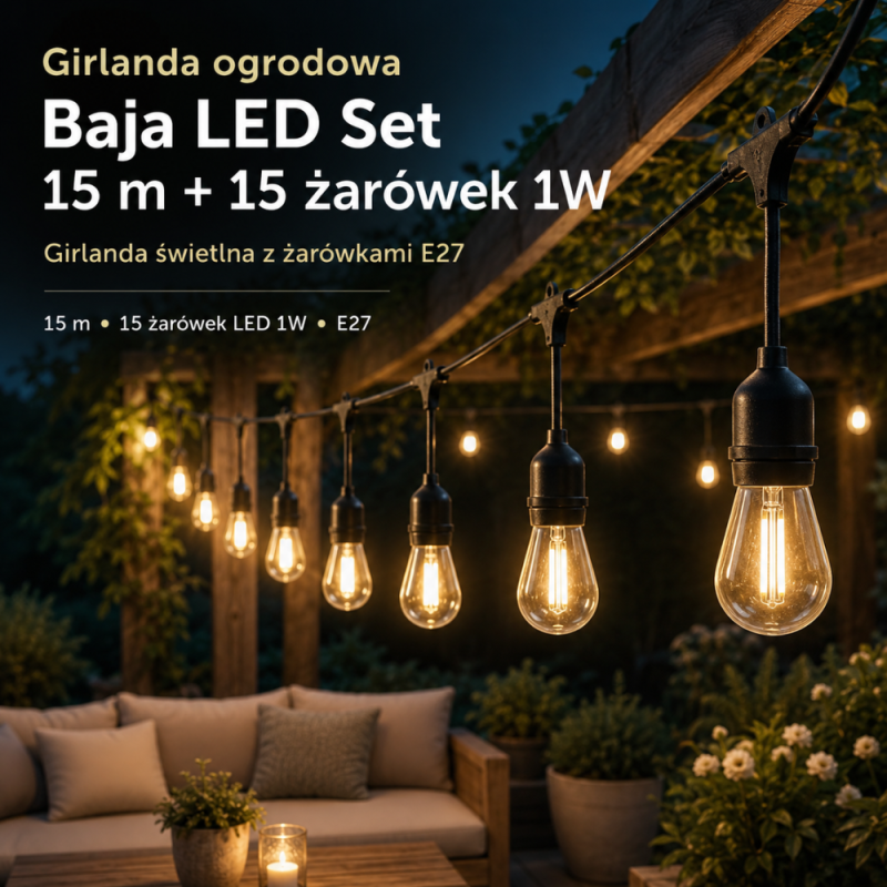 Girlanda ogrodowa BAJA LED SET 15 metrów + 15 żarówek 1W
