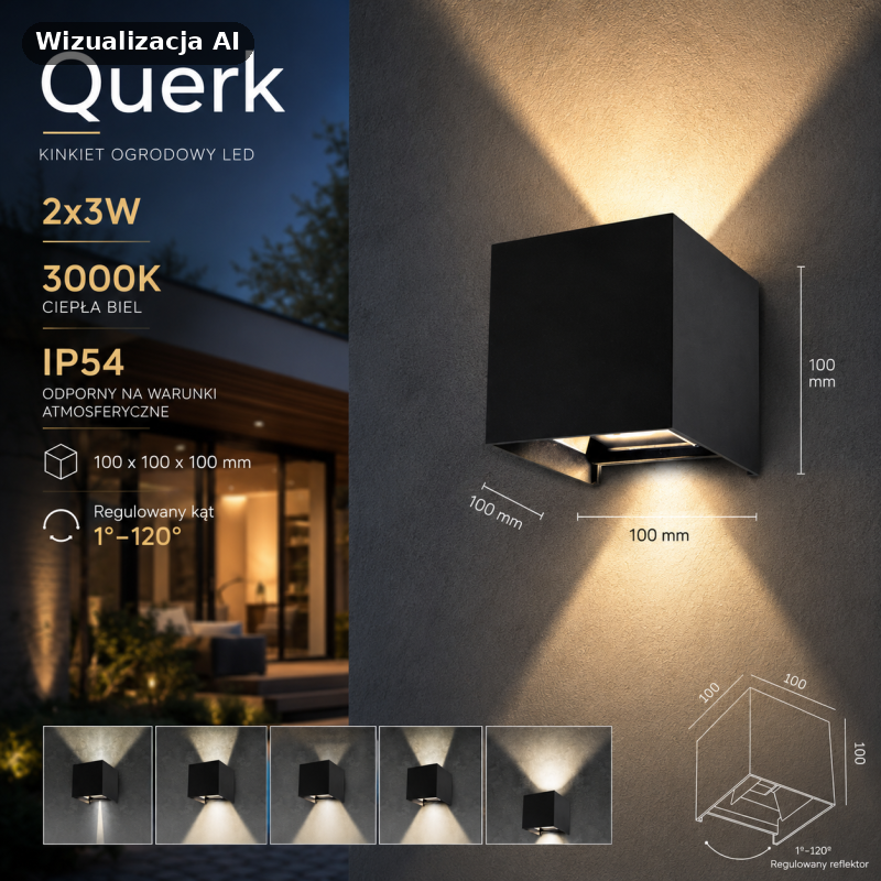 Kinkiet zewnętrzny regulowane światło Led Querk 2X3W 3000K Ip54 Czarny 003708