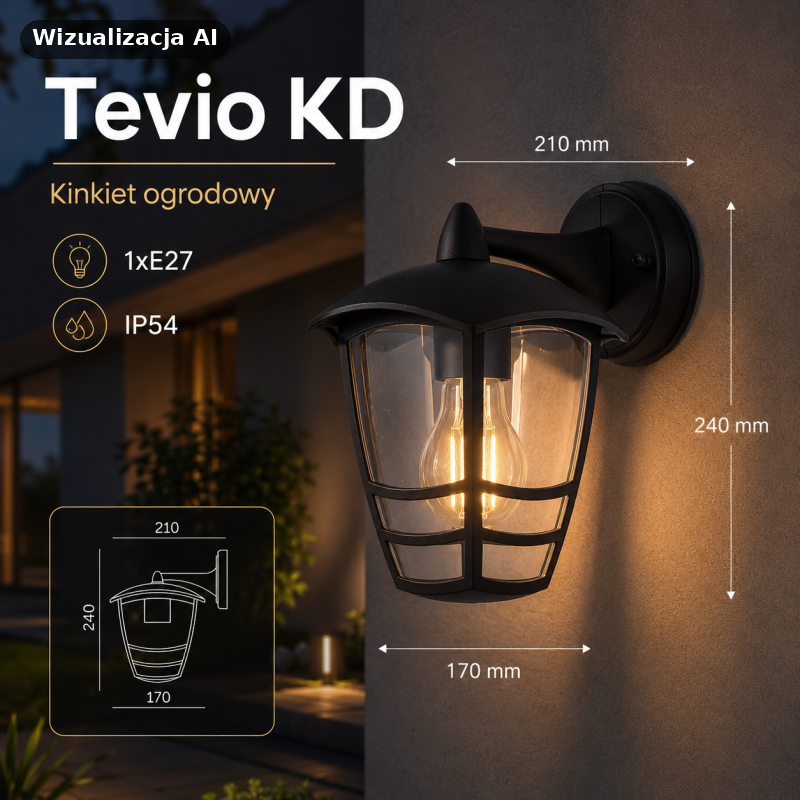 Kinkiet Ogrodowy Tevio Kd 1Xe27 Ip54 Czarny Led2B