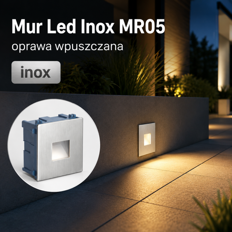 Lampa do zabudowy Mur Led Inox MR05 srebrna 8.5x8.5x4.8cm