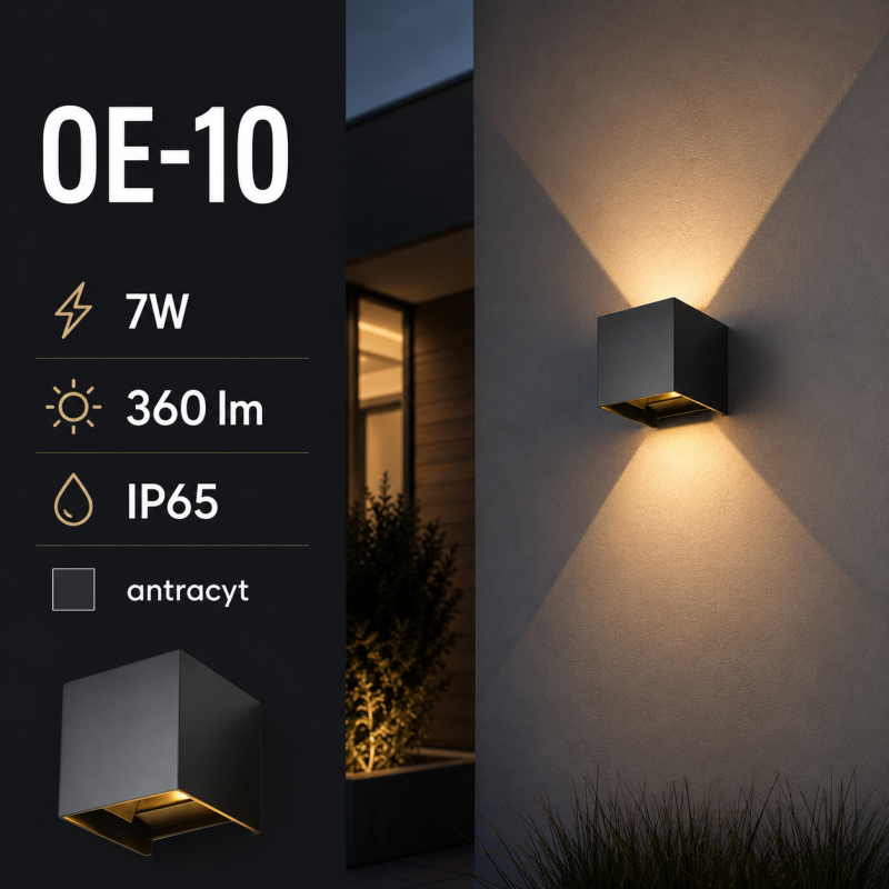 Antracytowa Oprawa Elewacyjna Oe-10 7W 360Lm Ip65 Antracyt
