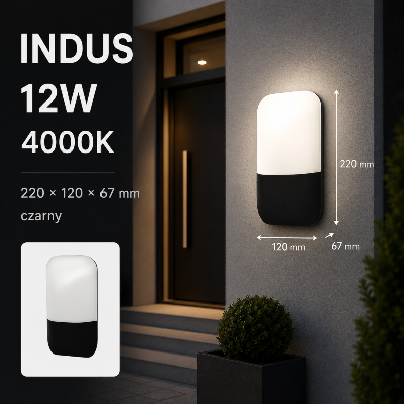 Kinkiet zewnętrzny Indus 12W 4000K Czarny 220 x 120 x 67 mm