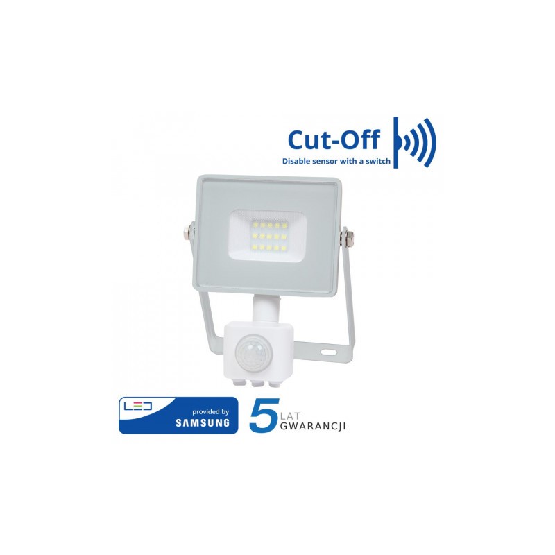 Halogen Led V-Tac 10W Samsung Chip Czujnik Ruchu Funkcja Cut-Off Biały Vt-10-S 6400K 800Lm 5 Lat Gwarancji