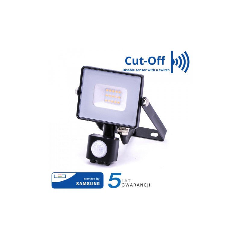 Naświetlacz Led V-Tac 10W Samsung Chip Czujnik Ruchu Funkcja Cut-Off Czarny Vt-10-S 6400K 800Lm 5 Lat Gwarancji