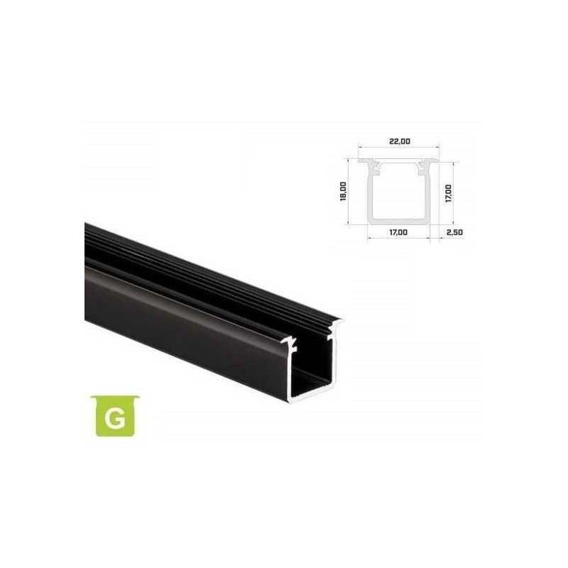 Profil Aluminiowy Do Taśm Led Wpuszczany Lumines Typ G - Czarny - 1 Metr