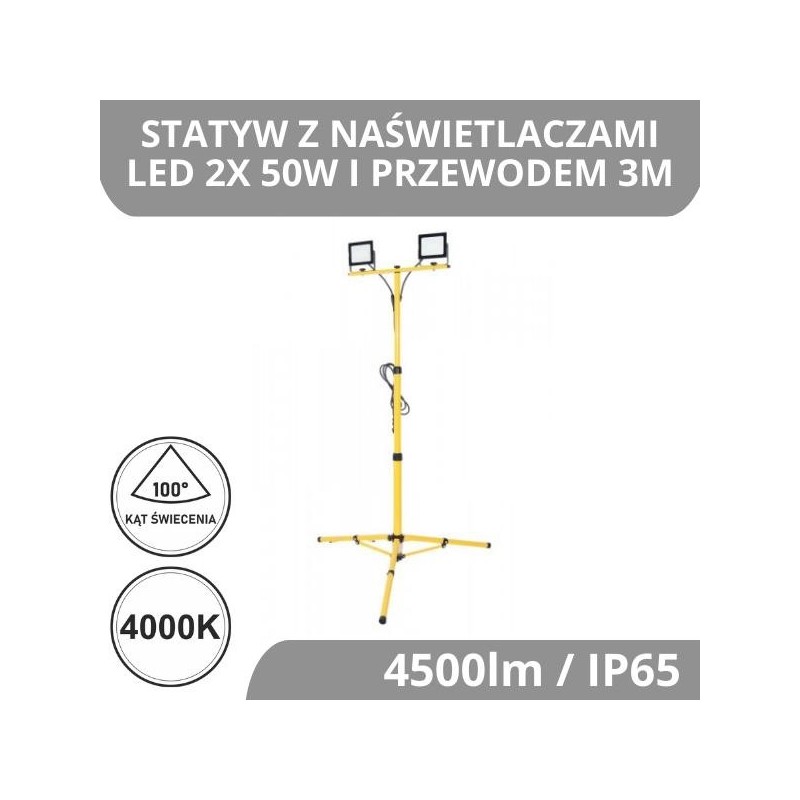 Statyw Z Naświetlaczami Led 2X50W I Przewodem 3M