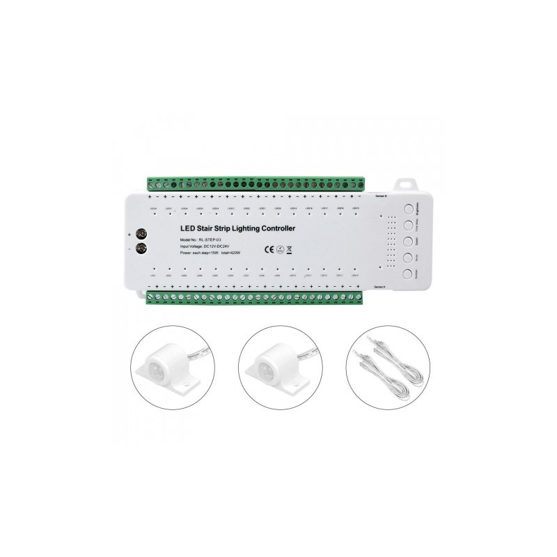 Sterownik Schodowy 12-24V 240W 16 Schod. 2 Czujki Pir