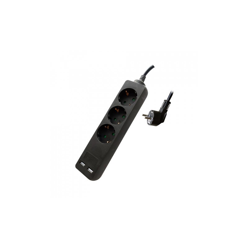 Przedłużacz 3 Gniazda V-Tac 2 Porty Usb (3G 1.5Mm2 X 1.5M) Czarny Vt-1125